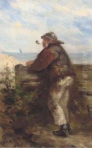 A fisherman looking out to see by Albert Jurardus Van Prooyen