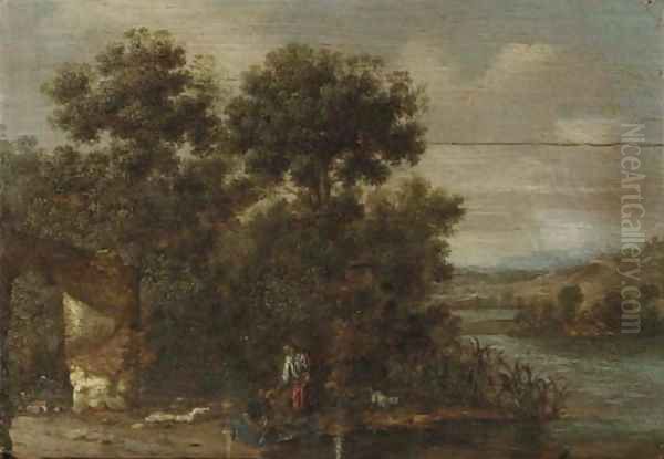 A wooded river landscape with Tobias and the Angel - view 1