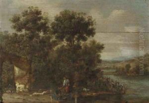 A wooded river landscape with Tobias and the Angel A wooded river landscape with Tobias and the Angel