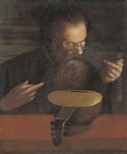 An old man stringing a lute by Pietro Paolini