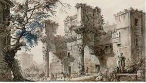 The Forum of Nerva, with half-Corinthian columns by Jean-Henry-Alexandre Pernet