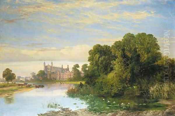 The College Chapel, Eton, from the Thames - view 1