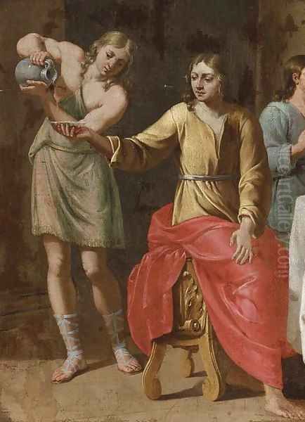 A servant pouring wine in an interior a fragment - view 1