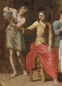 A servant pouring wine in an interior a fragment by Charles Poerson