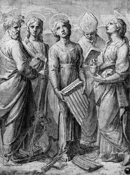 Saint Cecilia with Saints Paul, John the Evangelist, Mary Magdalen and a Bishop Saint - view 1