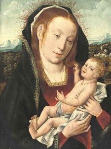 The Virgin and Child in an extensive wooded landscape by Jan Provost