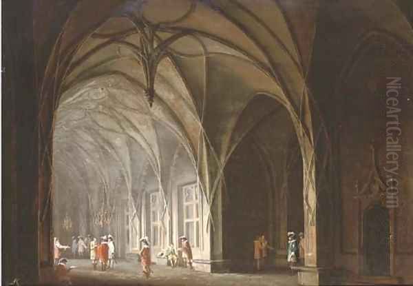 Cavaliers conversing in a gothic atrium; and A prisoner in a dungeon - view 1