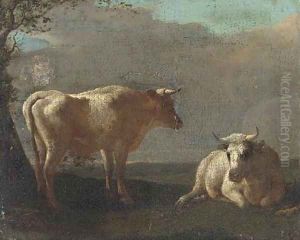 Cattle resting in a landscape by Paulus Potter