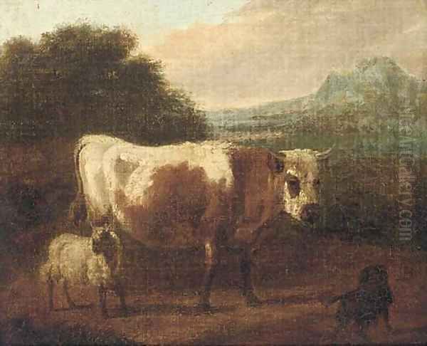 A cow and sheep in a landcape - view 1