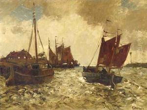 Shipping in a harbour entrance by Hans Ritter Von Petersen