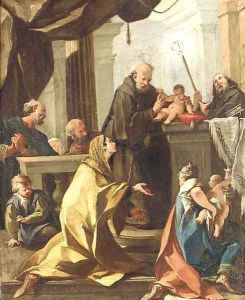 A woman and her child presented by Franciscan saints to the Infant Christ by Giovanni Battista The Younger Pittoni
