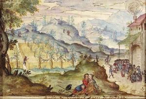 Country People Arriving To A Village Dance by Lodovico Pozzoserrato (see Toeput, Lodewijk)