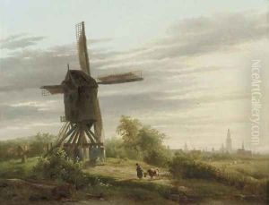 A Spinnekopmolen in a meadow by Abraham Van Der Wayen Pieterszen