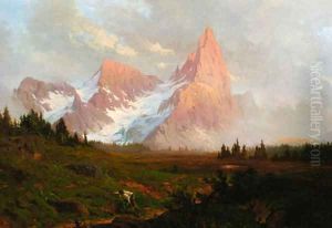 An extensive Alpine landscape by Baron Heinrich Von Pechmann