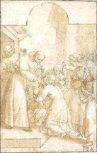 Saint Francis curing a blind woman by Domenico Peruzzini