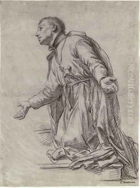 A kneeling monk in profile to the left, for Saint Francois Regis - view 1