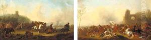 A military engagement between Christians and Turks; and A cavalry skirmish in a landscape by Charles Parrocel