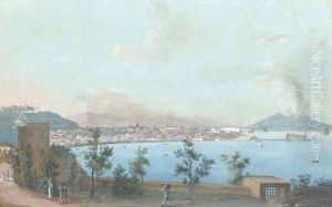 The Neapolitan coast with Mount Vesuvius erupting beyond