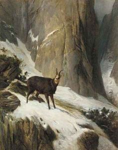 Chamois in a mountain landscape by Franz Von Pausinger