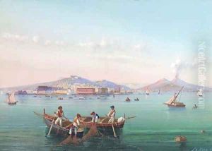 Fishermen hauling in their nets in the Bay of Naples