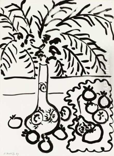 Nature Morte, Fougeres Et Grenades - view 1