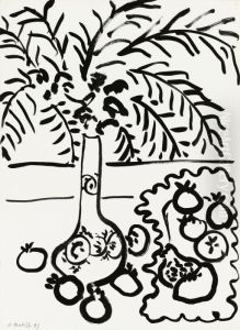 Nature Morte, Fougeres Et Grenades