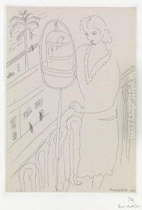 Jeune Femme Au Balcon, Observant Des Perruches by Henri Matisse