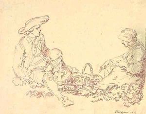 A peasant couple with a child by Philippe-Louis Parizeau