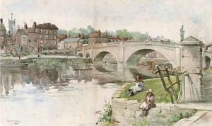 Fishing on the banks of the Thames, Henley by George Phoenix