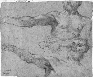 Two studies of a man raising his right arm by Luigi Scaramuccia, Il Perugino