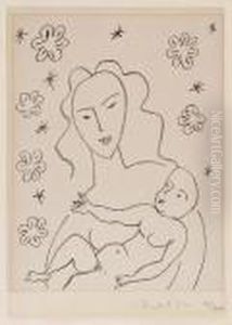 Vierge Et Enfant Sur Fond De Fleurs Et D'etoiles by Henri Matisse