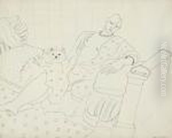 Femme Au Chien Sur Le Petit Lit Vert - view 1
