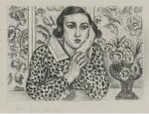 Jeune Fille Accoudee Au Paravent Fleuri by Henri Matisse