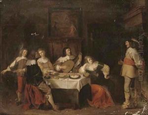 Elegant company eating and merrymaking in an interior