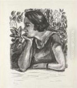 Visage De Profil Reposant Sur Un Bras, Paravant Louis Xiv by Henri Matisse