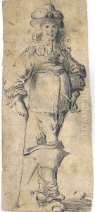 An elegant gentleman walking to the right by Anthonie Palamedesz