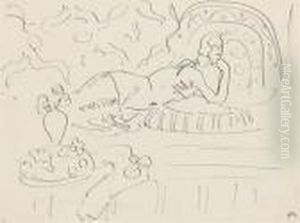 Nu Sur Coussin, Vase De Fleurs by Henri Matisse
