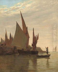 Barges on the Venetian coast by Giulio Cecchini Prichard