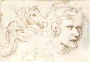 The head of a man wearing an elaborate helmet by Baldassare Peruzzi