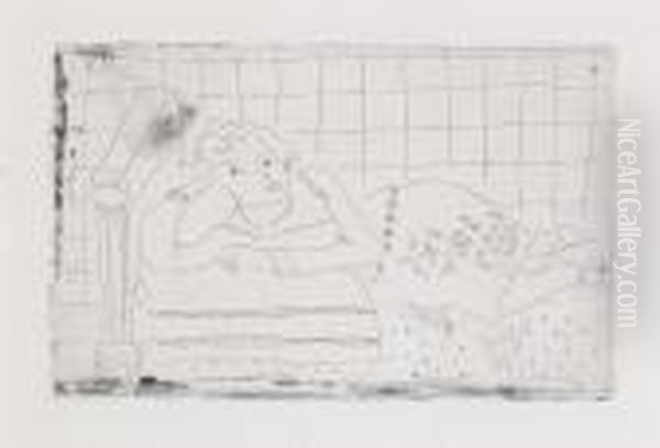 Femme Allonge Sur Un Lit D'acajou - view 1