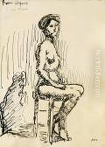 Jeune Fillenue, Assise Sur Un Tabouret - view 1