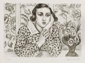 Jeune Filleaccoudee Au Paravent Fleuri by Henri Matisse