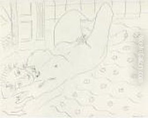 Nu Au Collier Couche Sur Un Duvet Fleuri by Henri Matisse