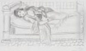 Orientale Sur Lit De Repos, Sol De Carreaux Rouges by Henri Matisse
