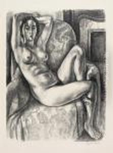 Nu Au Coussin Bleu A Cote D'une Cheminee by Henri Matisse