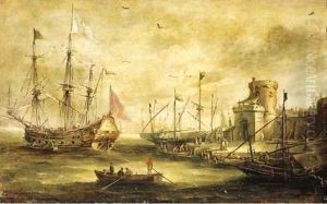 A Dutch port with a Man-of-War A Dutch port with a Man-of-War