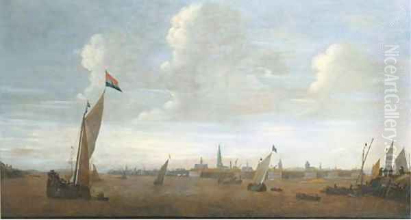 Shipping on the river Scheldt with Antwerp in the distance - view 1