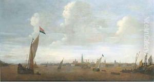 Shipping on the river Scheldt with Antwerp in the distance by Bonaventura, the Elder Peeters