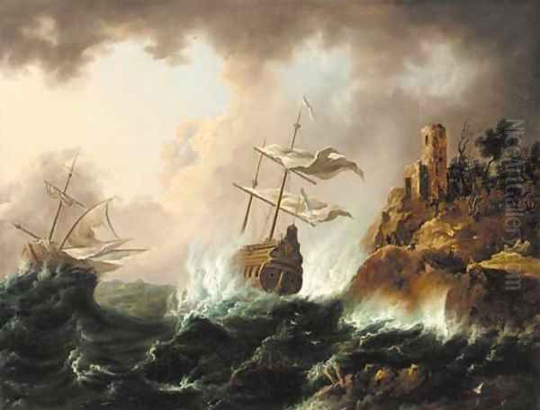 Vessels heading for the rocks in a storm - view 1