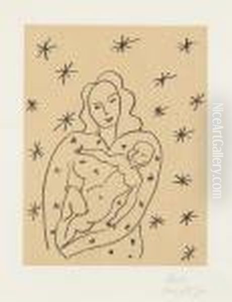 Vierge Et Enfant Sur Fond Etoile. - view 1